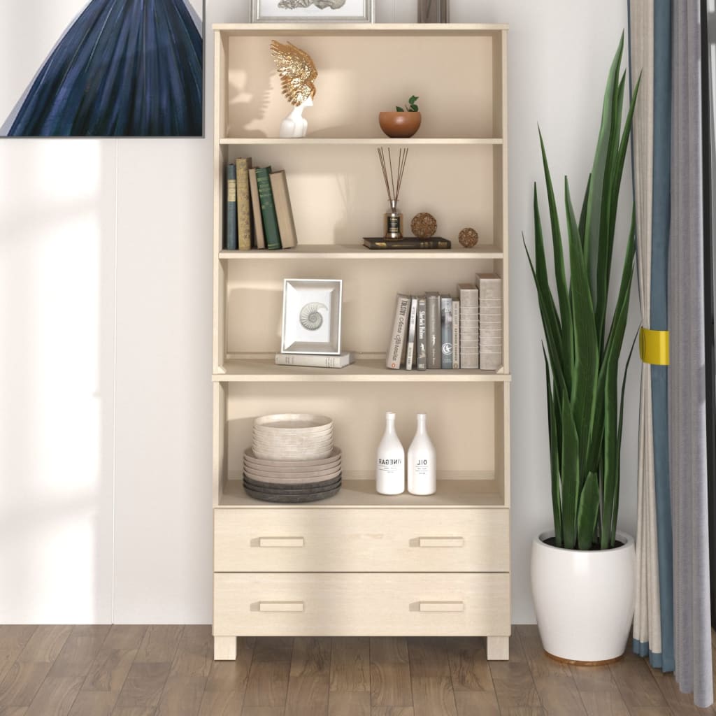 Wooden Bookcase With 4 Shelves And 2 Drawers - Hamar