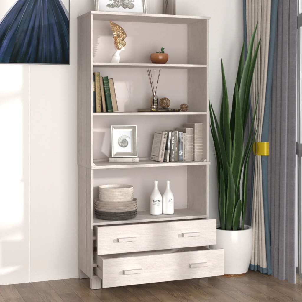 Wooden Bookcase With 4 Shelves And 2 Drawers - Hamar