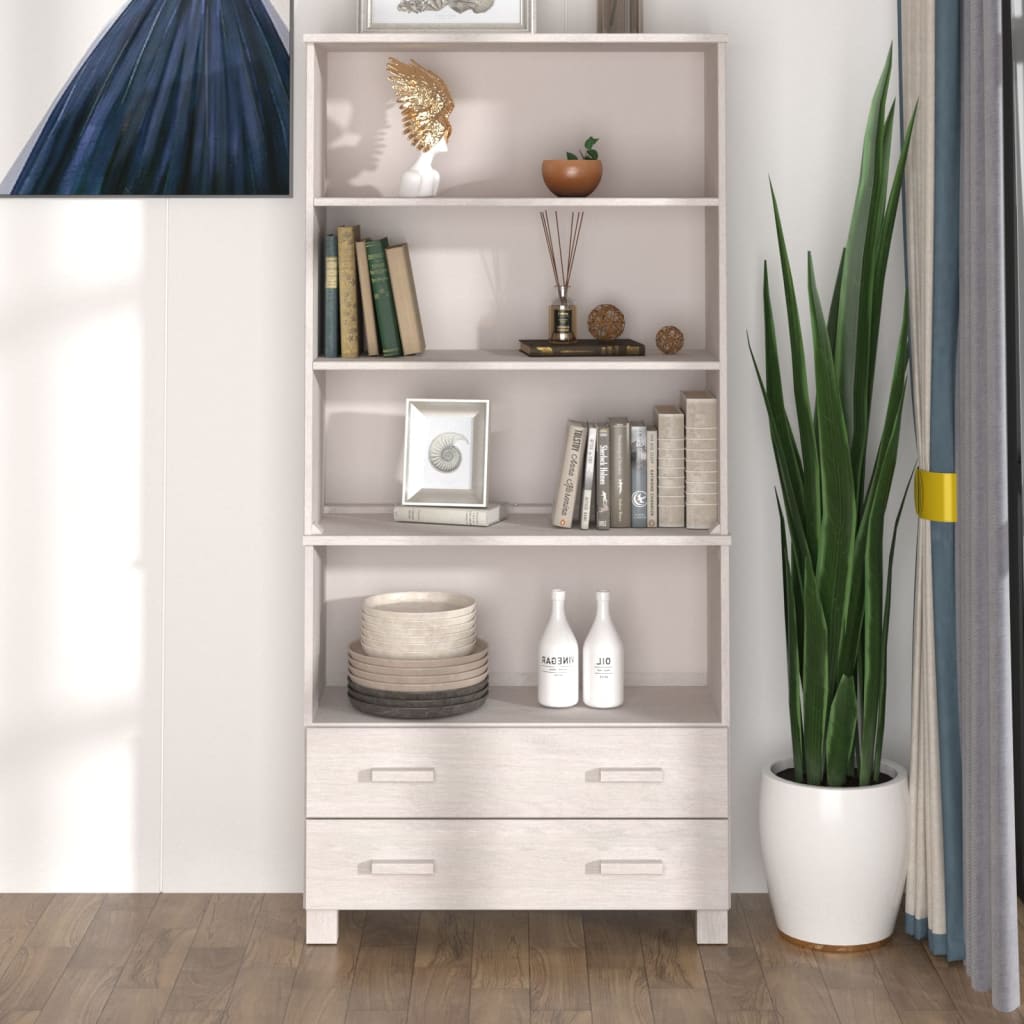 Wooden Bookcase With 4 Shelves And 2 Drawers - Hamar