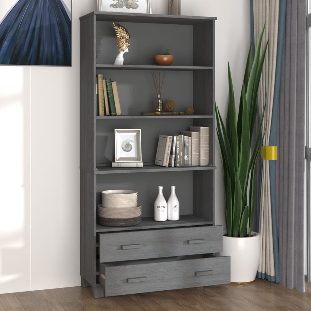 Wooden Bookcase With 4 Shelves And 2 Drawers - Hamar