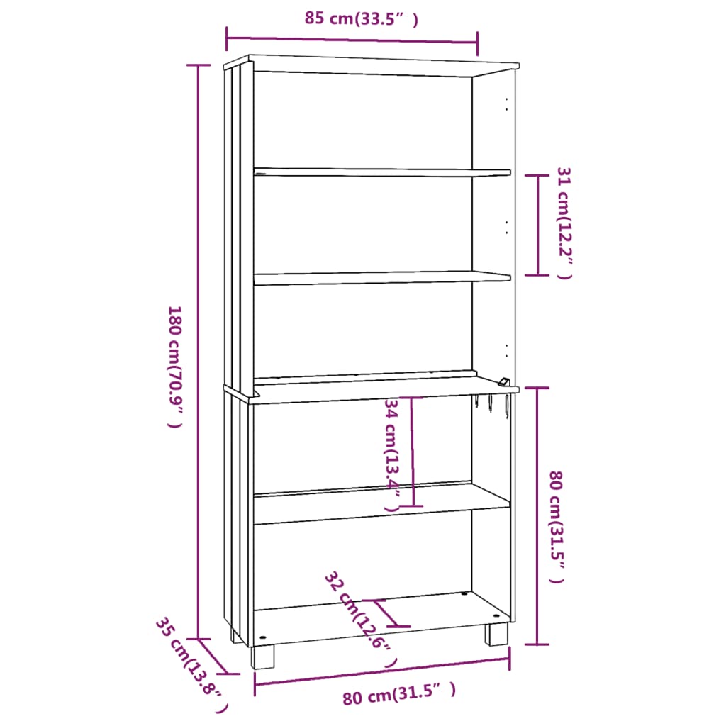 Wooden Bookcase With 5 Shelves - Hamar