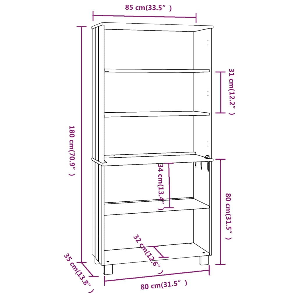 Wooden Bookcase With 5 Shelves - Hamar