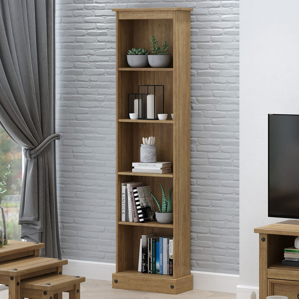 Wooden Bookcase With 5 Shelves Narrow - Corona