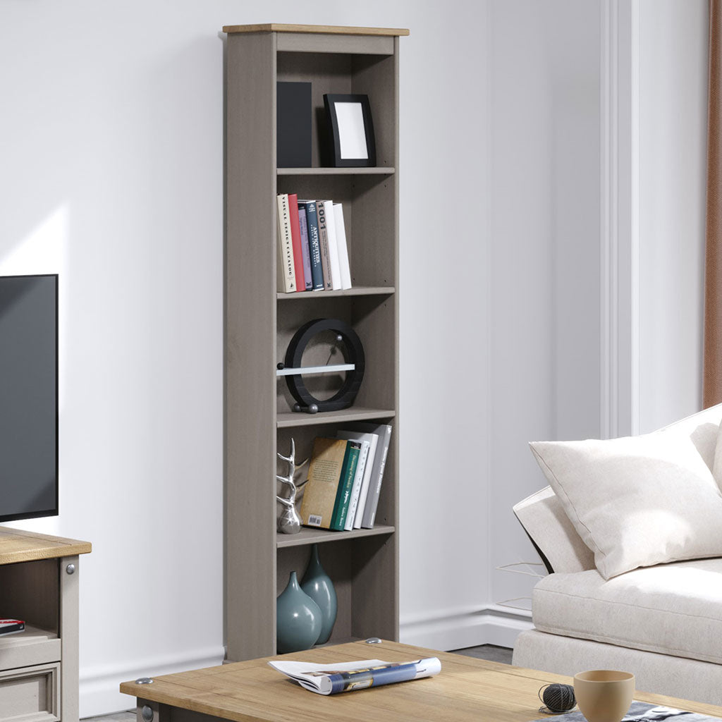Wooden Bookcase With 5 Shelves Narrow - Corona