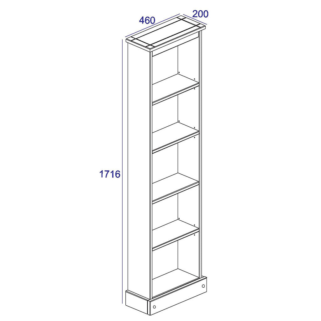 Wooden Bookcase With 5 Shelves Narrow - Corona