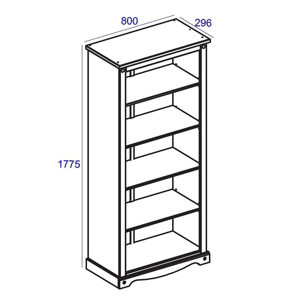 Wooden Bookcase With 5 Shelves Tall - Corona