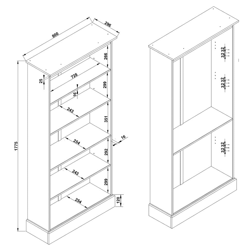 Wooden Bookcase With 5 Shelves Tall - Cotswold