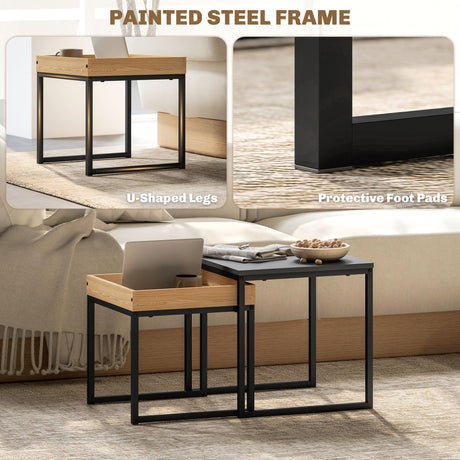 Wooden Boxy Nest of 2 Tables Square - Velmora