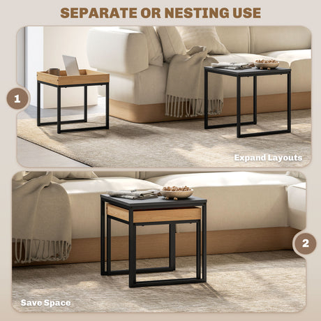 Wooden Boxy Nest of 2 Tables Square - Velmora
