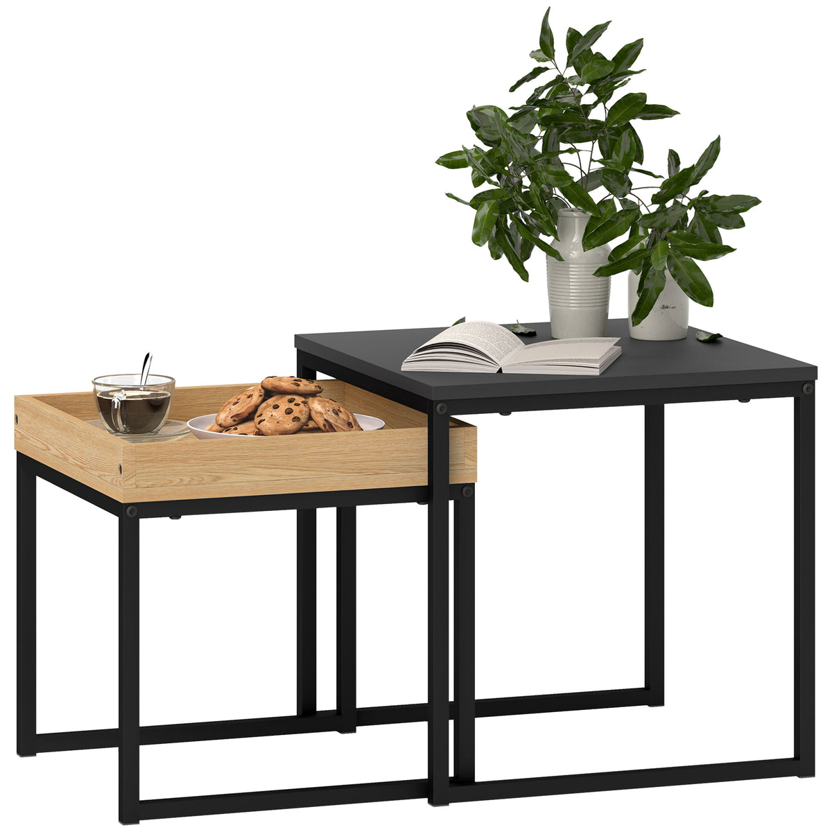 Wooden Boxy Nest of 2 Tables Square - Velmora