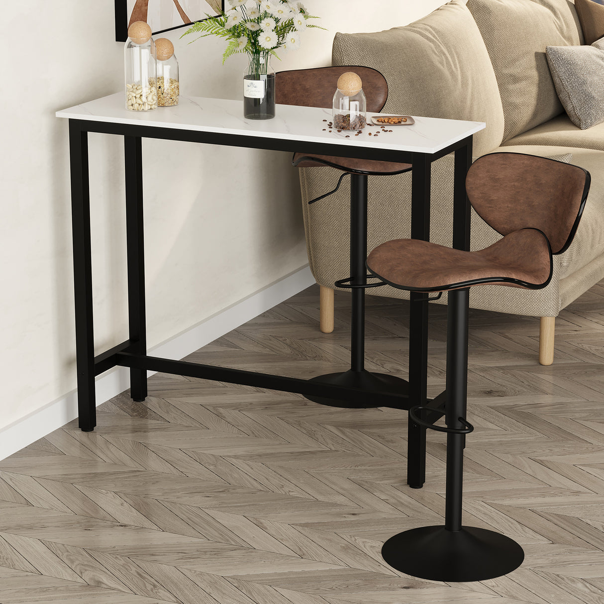 Wooden Breakfast Dining Bar Table Rectangular for 2 People in Wood Effect - Velmora