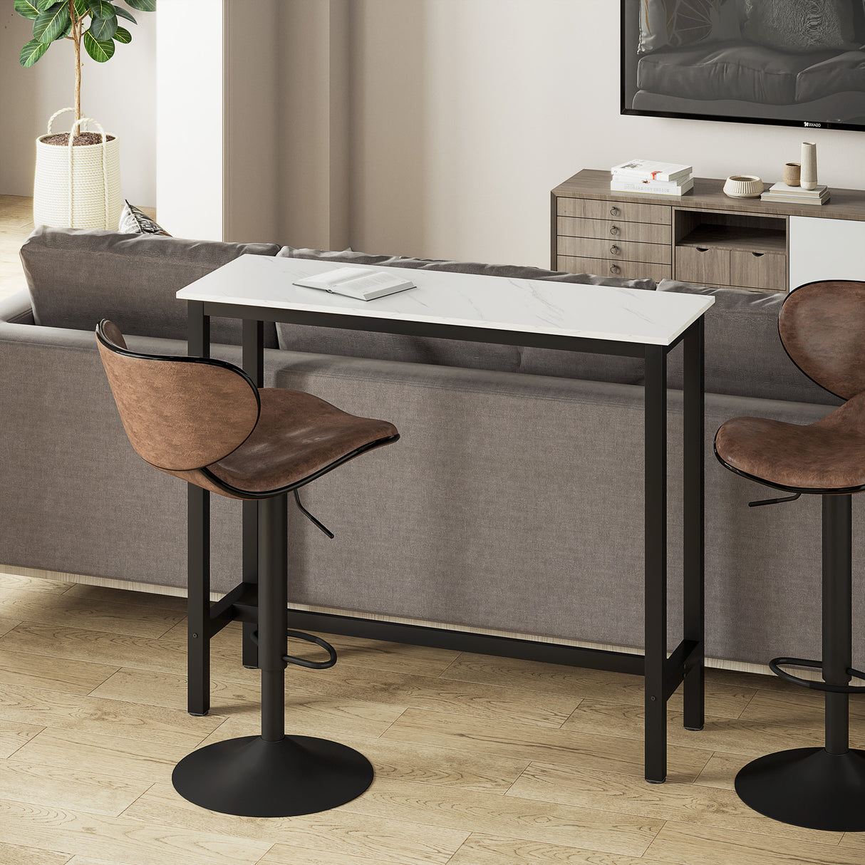 Wooden Breakfast Dining Bar Table Rectangular for 2 People in Wood Effect - Velmora