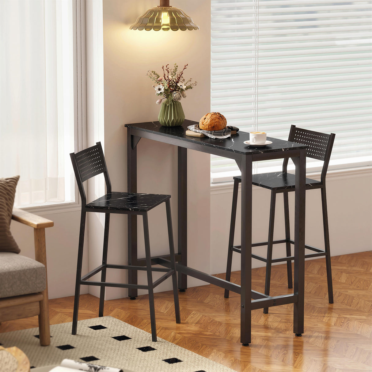 Wooden Breakfast Dining Bar Table Rectangular for 2 People in Wood Effect - Velmora
