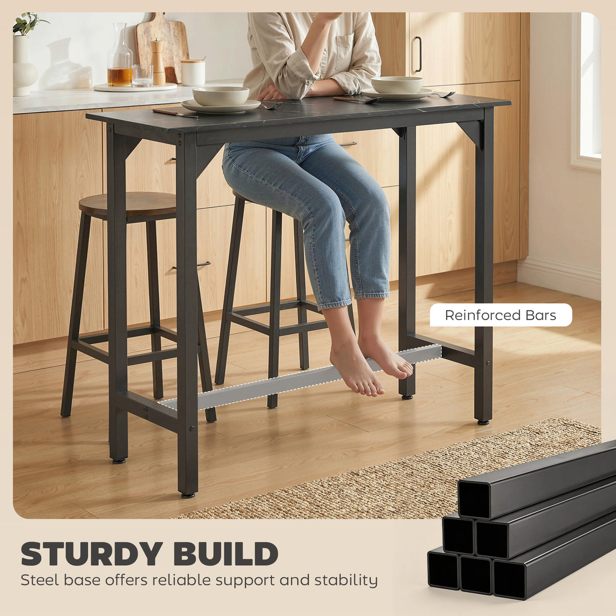 Wooden Breakfast Dining Bar Table Rectangular for 2 People in Wood Effect - Velmora