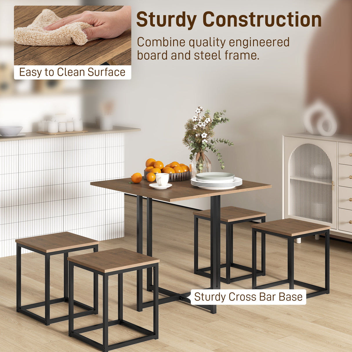 Wooden Breakfast Kitchen Bar Table And 4 Stools - Velmora
