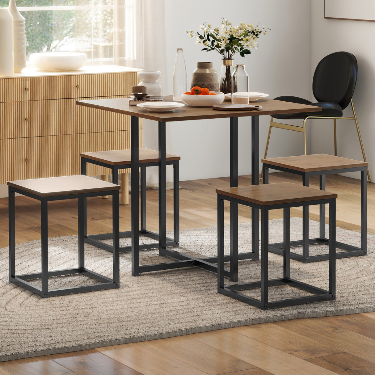 Wooden Breakfast Kitchen Bar Table And 4 Stools - Velmora