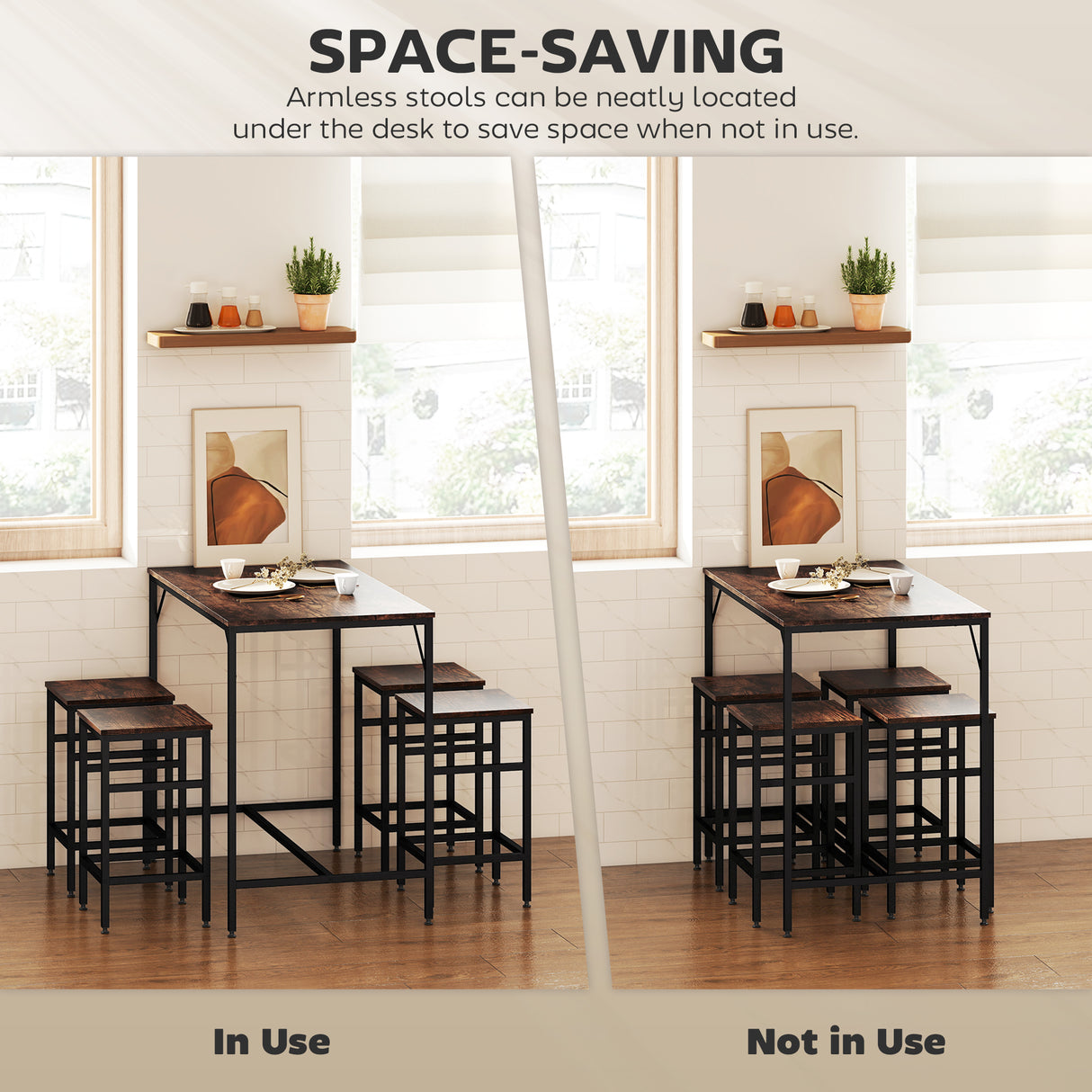 Wooden Breakfast Kitchen Bar Table And 4 Stools - Velmora