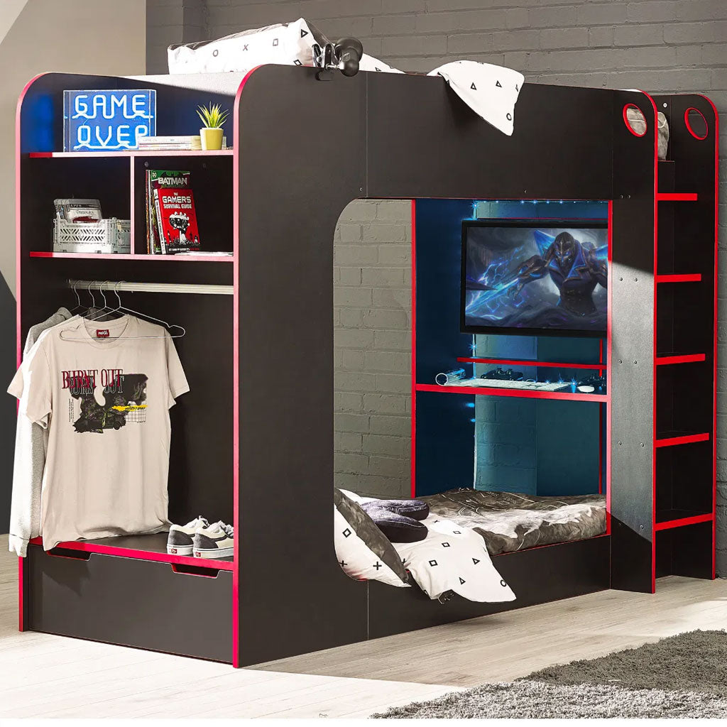 Wooden Bunk Bed With Gaming Desk - Horizon
