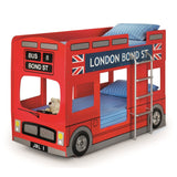 Wooden Bunk Bed With Metal Ladder - London Bus