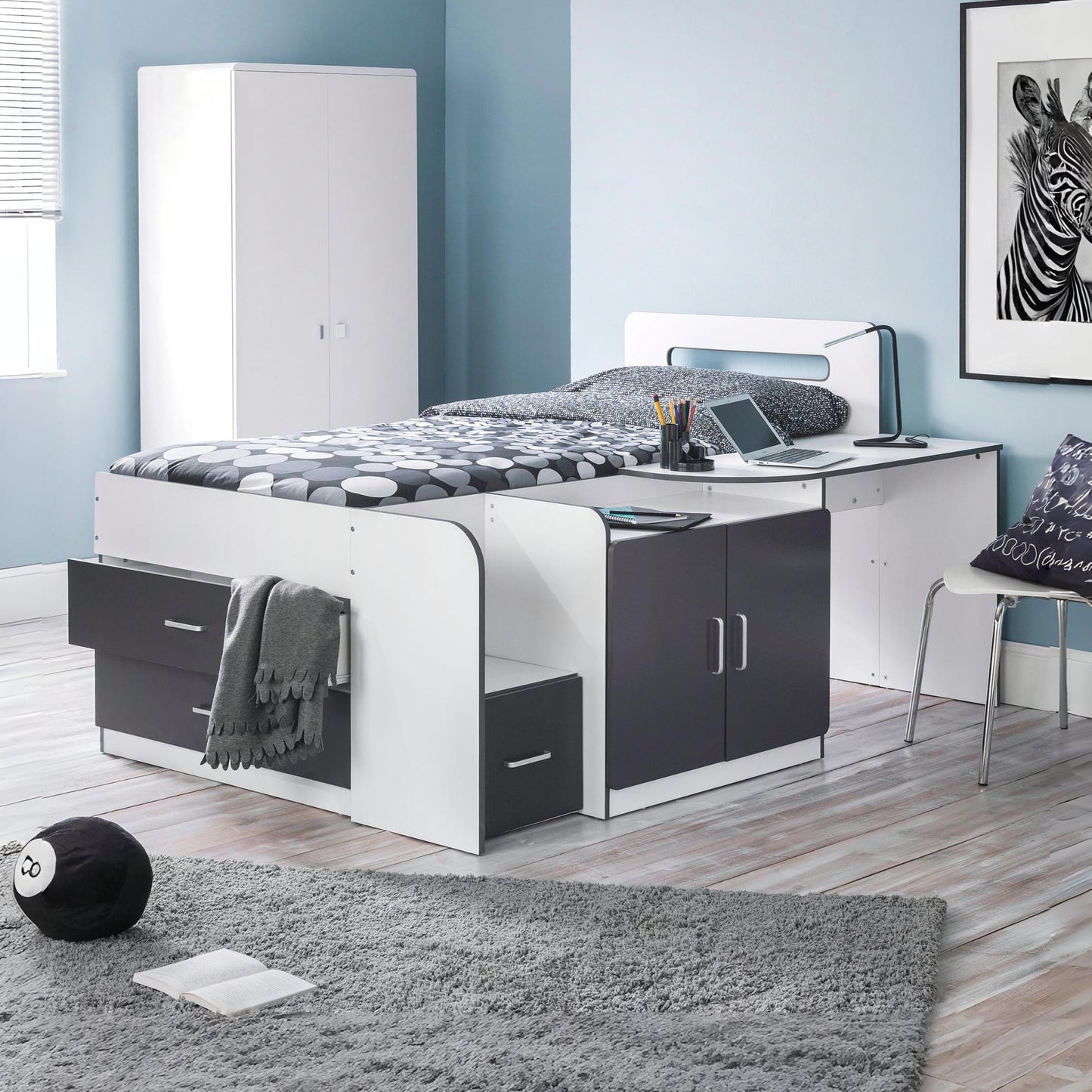Wooden Cabin Bed With Storage And Desk - Cookie