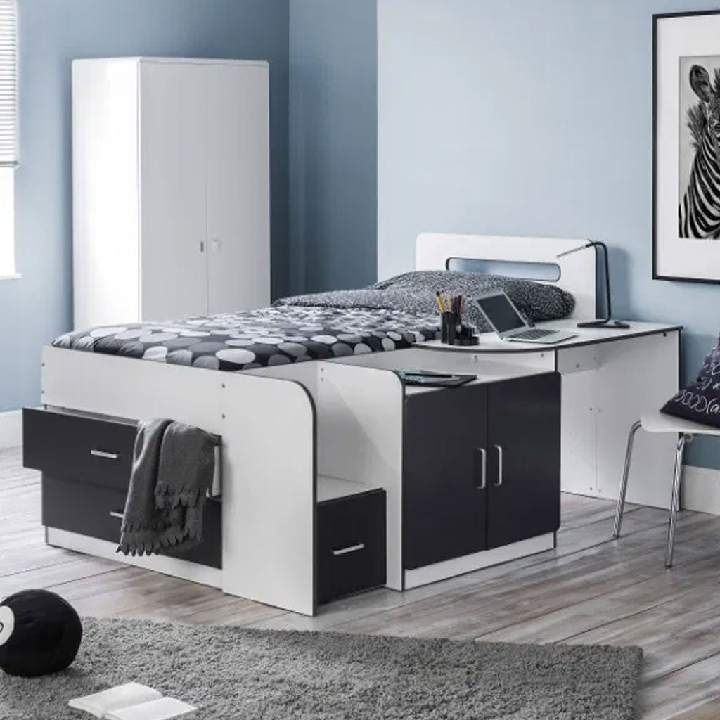 Wooden Cabin Bed With Storage And Desk - Cookie