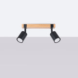 Wooden Ceiling Light With 2 Fager Lamps in Natural Wood - Peach Puff