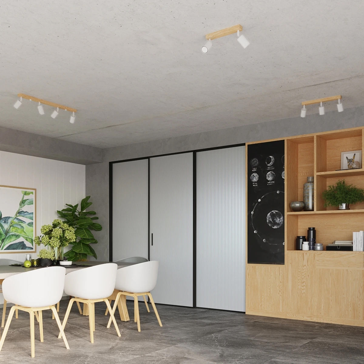 Wooden Ceiling Light With 2 Verdo Lamps in Natural Wood - Peach Puff