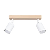Wooden Ceiling Light With 2 Verdo Lamps in Natural Wood - Peach Puff