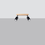 Wooden Ceiling Light With 2 Verdo Lamps in Natural Wood - Peach Puff