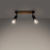 Wooden Ceiling Light With 2 Zuca Lamps in Natural Wood - Peach Puff