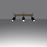 Wooden Ceiling Light With 3 Verdo Lamps in Natural Wood - Peach Puff