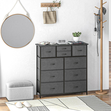 Wooden Chest Of 10 Fabric Drawers 100cm Wide With Steel Frame - Velmora