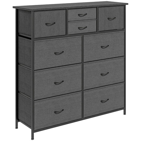 Wooden Chest Of 10 Fabric Drawers 100cm Wide With Steel Frame - Velmora