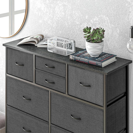 Wooden Chest Of 10 Fabric Drawers 100cm Wide With Steel Frame - Velmora