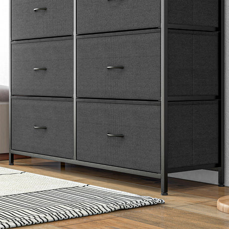 Wooden Chest Of 10 Fabric Drawers 100cm Wide With Steel Frame - Velmora