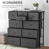 Wooden Chest Of 10 Fabric Drawers 100cm Wide With Steel Frame - Velmora