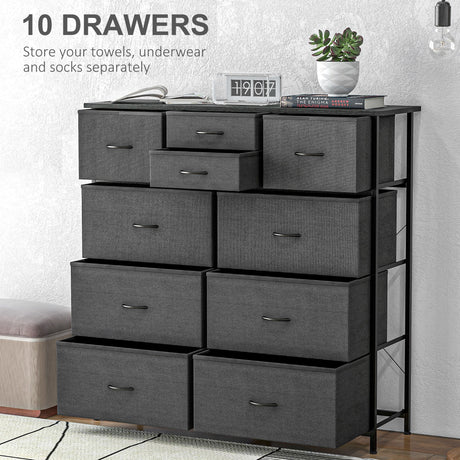 Wooden Chest Of 10 Fabric Drawers 100cm Wide With Steel Frame - Velmora