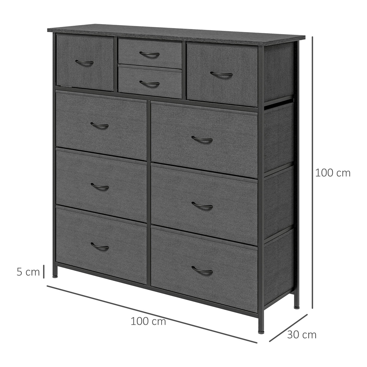 Wooden Chest Of 10 Fabric Drawers 100cm Wide With Steel Frame - Velmora