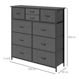 Wooden Chest Of 10 Fabric Drawers 100cm Wide With Steel Frame - Velmora