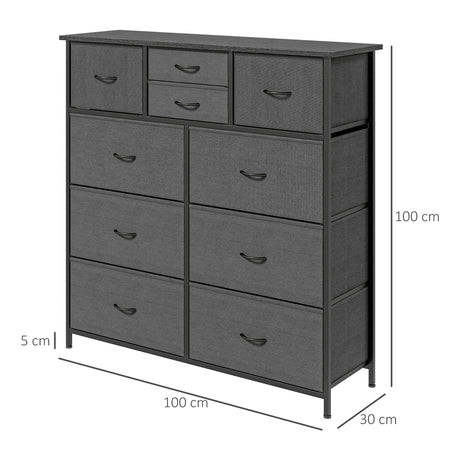 Wooden Chest Of 10 Fabric Drawers 100cm Wide With Steel Frame - Velmora