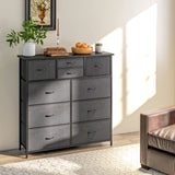 Wooden Chest Of 10 Fabric Drawers 100cm Wide With Steel Frame - Velmora