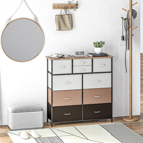 Wooden Chest Of 10 Fabric Drawers 100cm Wide With Steel Frame - Velmora