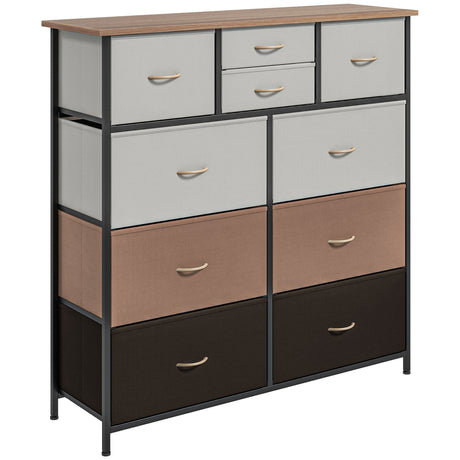 Wooden Chest Of 10 Fabric Drawers 100cm Wide With Steel Frame - Velmora