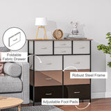 Wooden Chest Of 10 Fabric Drawers 100cm Wide With Steel Frame - Velmora