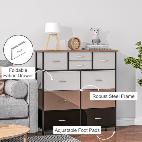 Wooden Chest Of 10 Fabric Drawers 100cm Wide With Steel Frame - Velmora