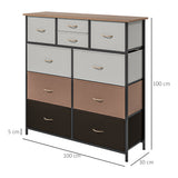 Wooden Chest Of 10 Fabric Drawers 100cm Wide With Steel Frame - Velmora