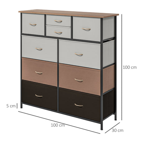 Wooden Chest Of 10 Fabric Drawers 100cm Wide With Steel Frame - Velmora