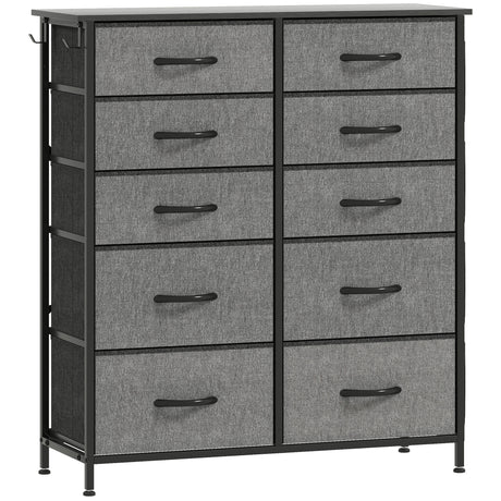Wooden Chest Of 10 Fabric Drawers 86cm Wide With Steel Frame - Velmora