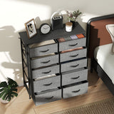 Wooden Chest Of 10 Fabric Drawers 86cm Wide With Steel Frame - Velmora