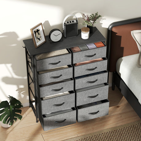 Wooden Chest Of 10 Fabric Drawers 86cm Wide With Steel Frame - Velmora